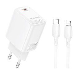СЗУ Borofone BN28 Fuente Apple iPhone SE 2022 / iPhone 14 Pro Max / iPhone 14 Plus / iPhone 14 Pro / iPhone 14 / iPhone 13 Pro / iPhone 13 Mini / iPhone 13 / iPhone 13 Pro Max / iPhone 12 Mini / iPhone 12 Pro Max, Lightning, З кабелем, Білий