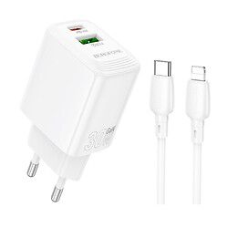 СЗУ Borofone BN29 Fuente Apple iPhone SE 2022 / iPhone 14 Pro Max / iPhone 14 Plus / iPhone 14 Pro / iPhone 14 / iPhone 13 Pro / iPhone 13 Mini / iPhone 13 / iPhone 13 Pro Max / iPhone 12 Mini / iPhone 12 Pro Max, Lightning, З кабелем, Білий