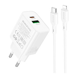 СЗУ Borofone BA88A Apple iPhone SE 2022 / iPhone 14 Pro Max / iPhone 14 Plus / iPhone 14 Pro / iPhone 14 / iPhone 13 Pro / iPhone 13 Mini / iPhone 13 / iPhone 13 Pro Max / iPhone 12 Mini / iPhone 12 Pro Max / iPhone 12 Pro, Lightning, З кабелем, Білий