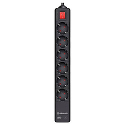 Сетевой удлинитель REAL-EL RS-Protect 605, 3.0 м., Черный