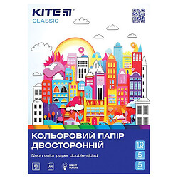 Папір кольоровий двосторонній "Classic", 10 л/5 неон+5 звич., А4, Kite