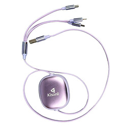 USB кабель Kisonli SS-01 Apple iPhone SE 2022 / iPhone 14 Pro Max / iPhone 14 Plus / iPhone 14 Pro / iPhone 14 / iPhone 13 Pro / iPhone 13 Mini / iPhone 13 / iPhone 13 Pro Max / iPhone 12 Mini, Lightning, Type-C, MicroUSB, 1.2 м., Фіолетовий