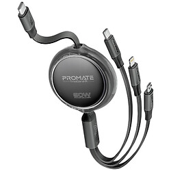 Кабель Promate triocord-r.black Apple iPhone SE 2022 / iPhone 14 Pro Max / iPhone 14 Plus / iPhone 14 Pro / iPhone 14 / iPhone 13 Pro / iPhone 13 Mini / iPhone 13 / iPhone 13 Pro Max / iPhone 12 Mini / iPhone 12 Pro Max, Lightning, 1.1 м., Чорний