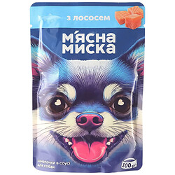 Корм для собак "М'ясна Миска" шматочки в соусі з лососем пауч 100 г
