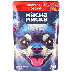 Корм для собак "М'ясна Миска" шматочки в соусі з яловичиною та овочами пауч 100 г