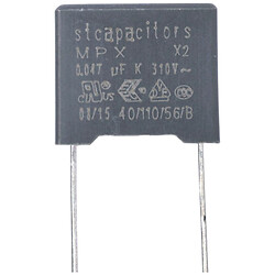 Конденсатор пленочный MPX(class X2) 47nF 310VAC K(+/-10%), P=10mm, 5x11x13mm (X2473K31L10 (C2-1)-Stcapasitor)