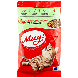 Корм для дорослих котів сухий Мяу з м'ясом, рисом, овочами 100 г, Мяу