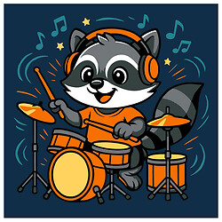 Картина за номерами "Єнот з барабанами", 25х25 см, Ідейка