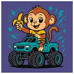 Картина за номерами "Мавпа на машині", 25х25 см, Ідейка