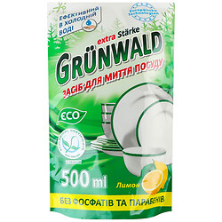 Засіб для миття посуду безфосфатний Grunwald "Лимон", дой-пак 500 мл