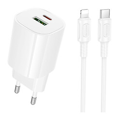 СЗУ Borofone BA104A Pudding Apple iPhone SE 2022 / iPhone 14 Pro Max / iPhone 14 Plus / iPhone 14 Pro / iPhone 14 / iPhone 13 Pro / iPhone 13 Mini / iPhone 13 / iPhone 13 Pro Max / iPhone 12 Mini / iPhone 12 Pro Max, Lightning, З кабелем, Білий
