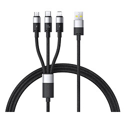 USB кабель Baseus P10319900111-01 StarSpeed Apple iPhone SE 2022 / iPhone 14 Pro Max / iPhone 14 Plus / iPhone 14 Pro / iPhone 14 / iPhone 13 Pro / iPhone 13 Mini / iPhone 13 / iPhone 13 Pro Max, Type-C, Lightning, MicroUSB, 1.5 м., Чорний