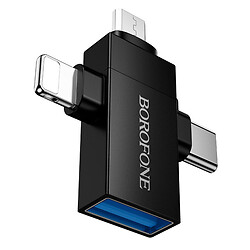 Адаптер Borofone BV26D Apple iPhone SE 2022 / iPhone 14 Pro Max / iPhone 14 Plus / iPhone 14 Pro / iPhone 14 / iPhone 13 Pro / iPhone 13 Mini / iPhone 13 / iPhone 13 Pro Max / iPhone 12 Mini / iPhone 12 Pro Max, Lightning, USB, Type-C, MicroUSB, Черный