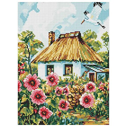 Алмазная мозаика "Мальвы у дома", 30x40см, Ідейка