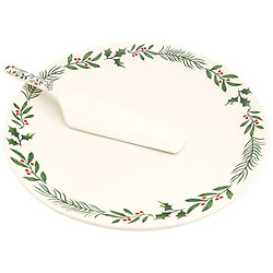 Набор для торта фарфоровый Almo Рождественский: блюдо+лопатка