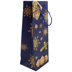 Пакет подарунковий паперовий для пляшки "Різдвяний", синій, 12х35х9 см