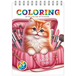 Раскраска с наклейками "КОТИК", 12 листов, Спираль, Art Studio Of Happiness