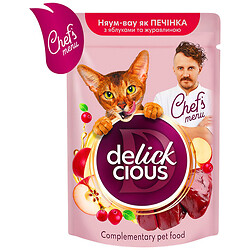 Корм для котів DELICKCIOUS зі смаком печінки, з яблуком, журавлиною пауч 85 г