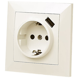 Розетка одинарная с заземлением встроенная с USB REAL-EL CSW-210-C кремовая
