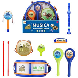 Набор музыкальных инструментов, барабан: 28х28х12 см, барабанные палочки, маракасы, бубен, кастаньеты, ремешок, в коробке, Mic