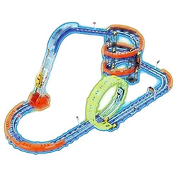 Трек 69 елементів, машинка з вбудованим акумулятором, підсвічування, що світиться у темряві, трюки, муляжі оточення, в коробці, Mic