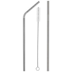 Набір: трубочки для коктейлів металеві 2 шт + щітка для чистки