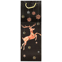 Пакет подарочный бумажный для бутылки "Рождественский" черный, 12х35х9 см.