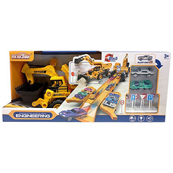 Трек 2 металлопластиковые машинки, спецтехника, подвижный ковш, звуки, мелодия, подсветка, в коробке, Mic