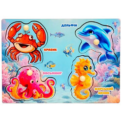 Сортер-вкладыш "Морские жители", деревянный, Puzzleok