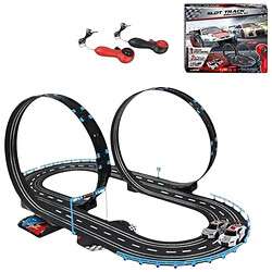 Трек на радіокеруванні траса 61х100 см, підсвічування, 2 машинки, мертва петля, 2 пульти управління, підключення до траси за допомогою дроту, від батарейок та від мережі, в коробці, JJ slot