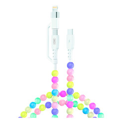 USB кабель XO NB-Q301 Colorful Bead Apple iPhone SE 2022 / iPhone 14 Pro Max / iPhone 14 Plus / iPhone 14 Pro / iPhone 14 / iPhone 13 Pro / iPhone 13 Mini / iPhone 13 / iPhone 13 Pro Max / iPhone 12 Mini, Lightning, Type-C, 1.0 м., Білий