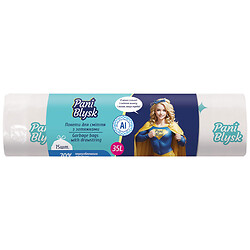 Пакети для сміття Pani Blysk з затяжками білі, 35 л, 15 шт/рул