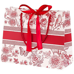 Пакет подарочный бумажный с красным узором 32х25х10 см.