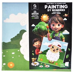 Картина по номерам "Веселая Овца", 25х25 см, с деревянной подставкой, Qbee