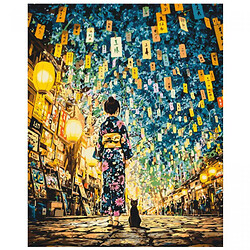 Картина по номерам "Японская ночь. Девушка с котом", 40x50 см, Origami