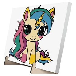 Картина по номерам с красками металлик "Радужная Единорожка", 25х25 см, с деревянной подставкой, Qbee