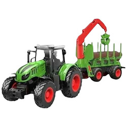 Трактор на радіокеруванні: довжина 42 см, масштаб 1:24, гумові шини, підвісне обладнання, причіп, 3 шматки деревини, акумулятор 3.7 V, пульт керування, в коробці, Mic