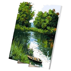 Картина по номерам "Лодка на реке", с деревянной подставкой, 40х50 см, Qbee