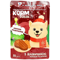 Корм для собак "Мясные кусочки в желе с говядиной, морковью и бататой", пауч 85 г