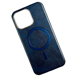 Чехол (накладка) Apple iPhone 16 Pro Max, Leather Magnetic Metal Frame, MagSafe, Синий