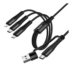 USB кабель Hoco X123 Victory Apple iPhone SE 2022 / iPhone 14 Pro Max / iPhone 14 Plus / iPhone 14 Pro / iPhone 14 / iPhone 13 Pro / iPhone 13 Mini / iPhone 13 / iPhone 13 Pro Max / iPhone 12 Mini, Lightning, Type-C, MicroUSB, 1.0 м., Черный