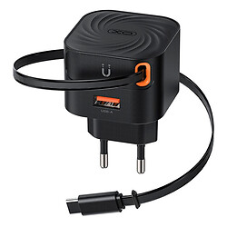 СЗУ XO L165 Telescopic, С кабелем, Type-C, Черный