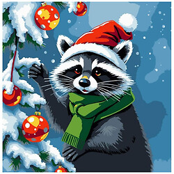 Картина по номерам "Енот украшает елку", 30х30 см, Strateg