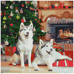 Картина за номерами "Хаски біля каміна", 40х40 см, Strateg
