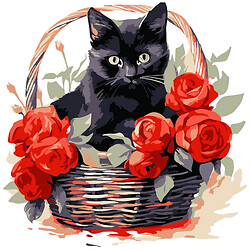 Картина за номерами "Чорна кішка з трояндами", 20х20 см, Strateg