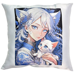 Подушка "Аніме дівчина з кошеням", розмір 35 см, рожева з нанесенням сублімації, Strateg