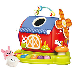 Развивающий дом: текстильные животные, пискавки, пальчиковые игры, шелестящие элементы, пианино, режимы игры, ноты, звуки животных, игра на скорость реакции, барабаны, на батарейках, зеркало, в коробке, Mic