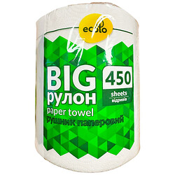 Полотенце бумажное Ecolo Big белое 2 слоя, 450 отрывов, 1 рулон