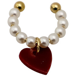 Серьга-кафа женская с бусинами и подвеской "Сердце"