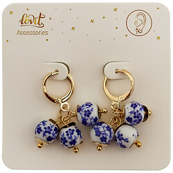 Сережки жіночі металеві з намистинами і квітковим принтом